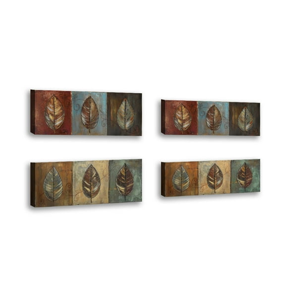 Set of 4 - New Leaf Panel I - Contemporary Fine Art Giclee on Canvas Gallery Wrap - wall décor - Art painting - 18 x 7 Inch - Ready to Hang