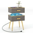 thumbnail image 1 of Costway 1 Table de Chevet avec Station de Charge Tables d'Appoint avec 2 Tiroirs Gris, 1 of 10