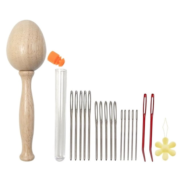 Juego de hongos para zurcir, mango curvo de madera alisadora, kit de suministros de zurcir desmontables para coser, reparar ropa, bricolaje