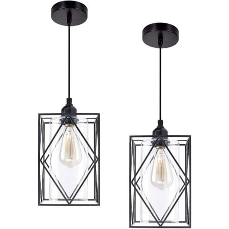 

Danting Farmhouse Pendant Light Fixtures Set of 2 Black Farmhouse Hanging Chandelier Lights with Glass Shade Mini Industrial Ceiling Lamp for Kitchen Island Dining Room Over Sink Hallway Bedroom