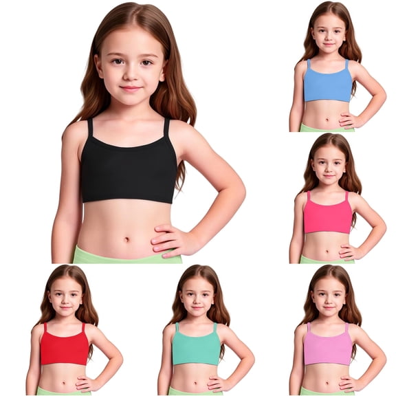 Likimi Children Girls Swim Bikini Tops Summer Solid Color Sleeveless Crew Neck Breathable Soft Swimwear For Swim Beach Black Size 5-6 Years