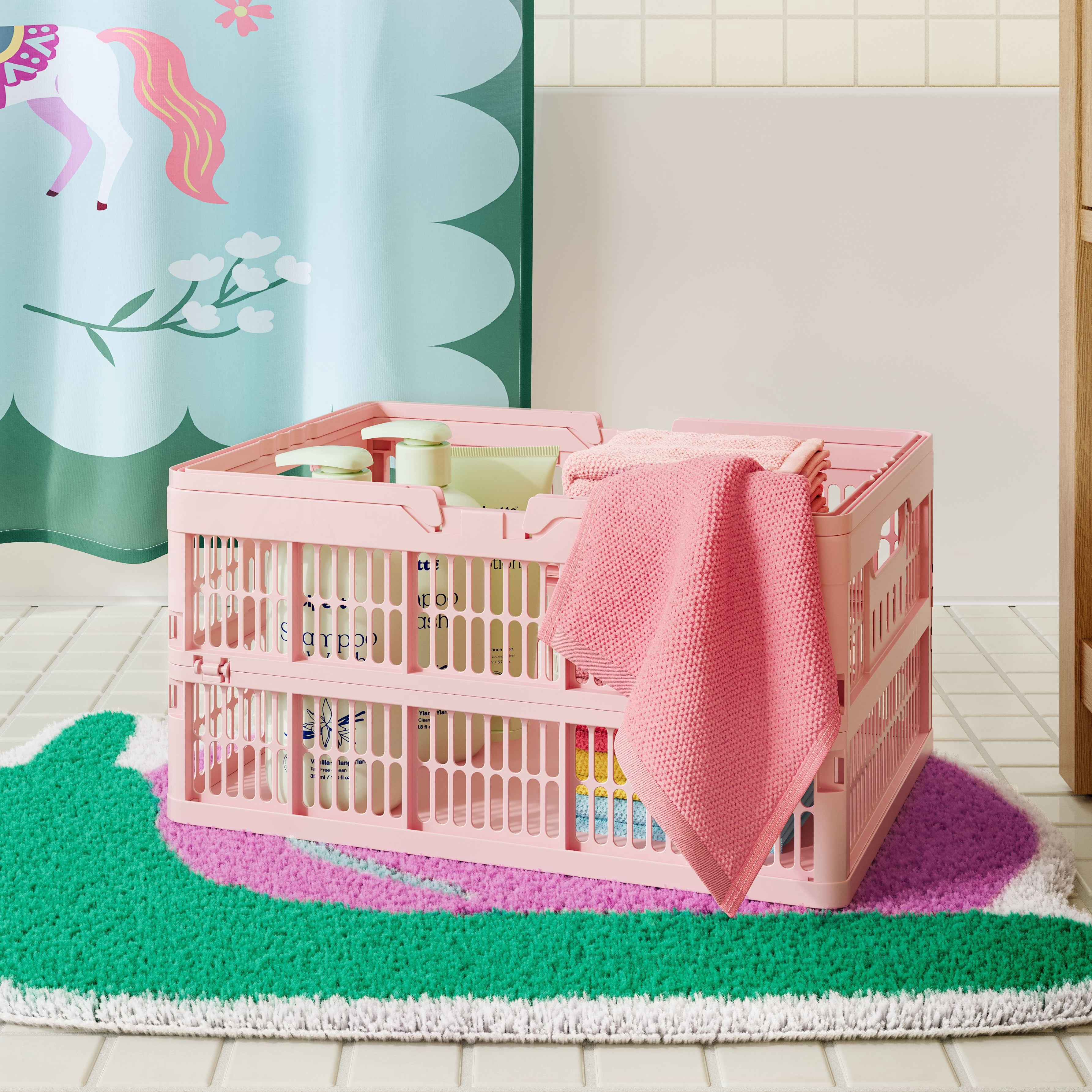 Mainstays Kids Large Pink Collapsible Storage Basket with Handles