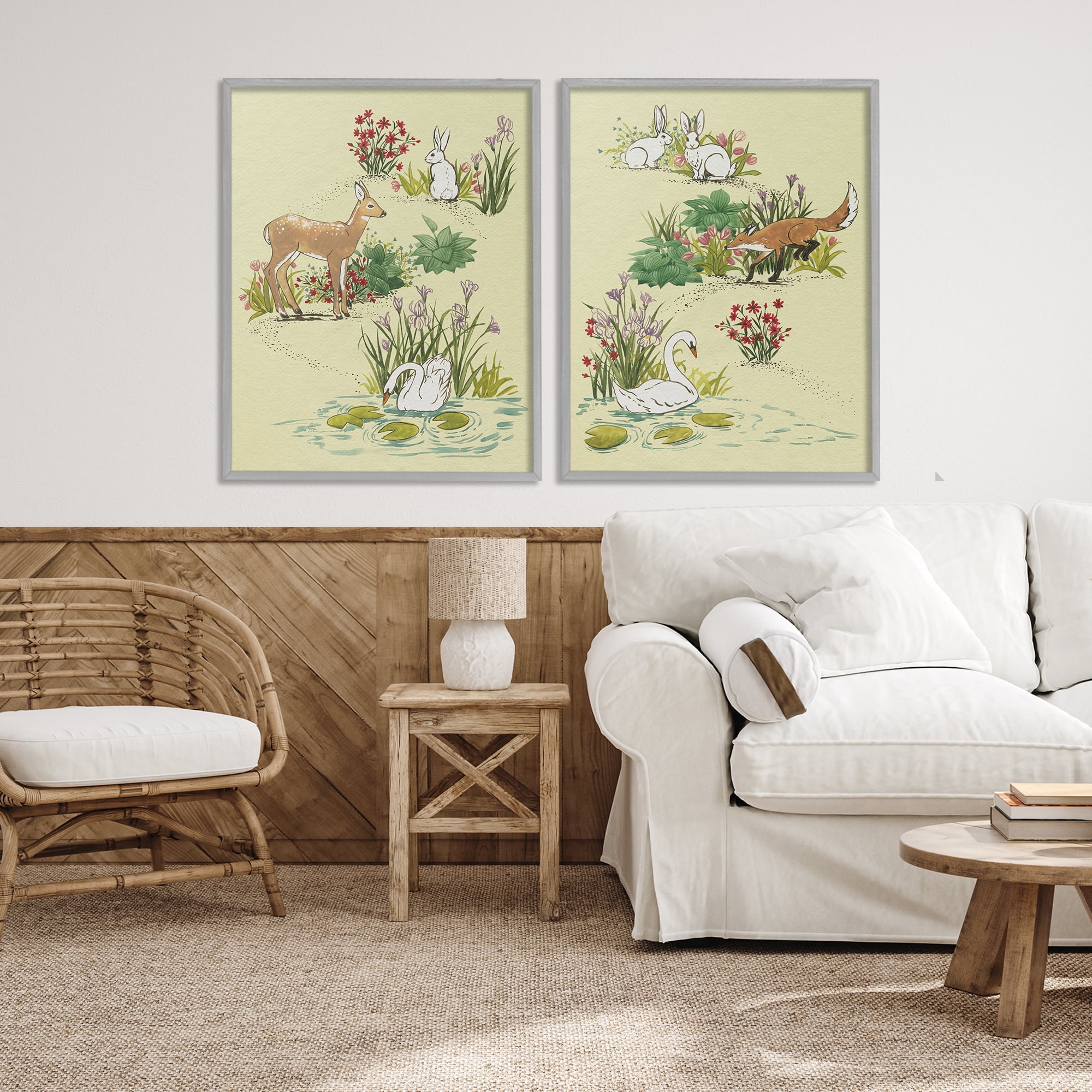 Stupell Industries Spring Animals in Nature 2 Piece Gray Framed Giclee Art Set, design by Grace Popp