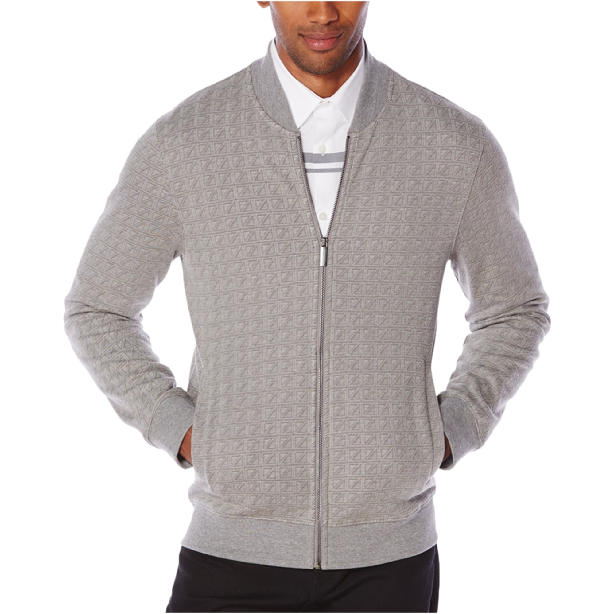 7577-2 Perry Ellis Men's Jacquard Zip-Front Sweater Jacket $89.50 XXL, Black 