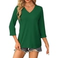 thumbnail image 4 of Womens Tops 3/4 Length Sleeve V Neck Casual Tunics Top Basic Shirt Loose Fit Blouse, 4 of 9