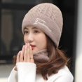 thumbnail image 1 of Gorro de invierno para mujer, gorro de lana gruesa con forro polar para jóvenes, gorro de mujer, gorro con protección para las orejas, conjunto de bufanda, gorro de punto para montar, 1 of 6