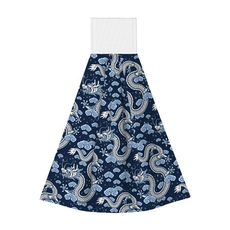 

Qekee Dragons Print Hanging Kitchen Towels Coral Velvet Wipe Hand Towel Absorbent Hand Towels Microfiber Tie Towel for Bathroom Kitchen Decor