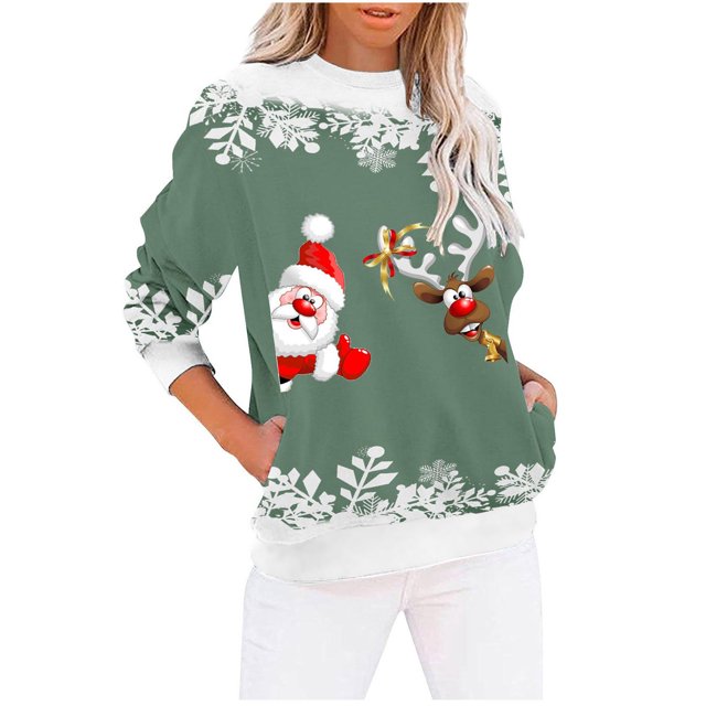 Ymikoes Costumes de Noël en Liquidation, Chandail en Molleton à Col Rond Mode Décontracté à Manches Longues pour Femmes, Blouse Tops