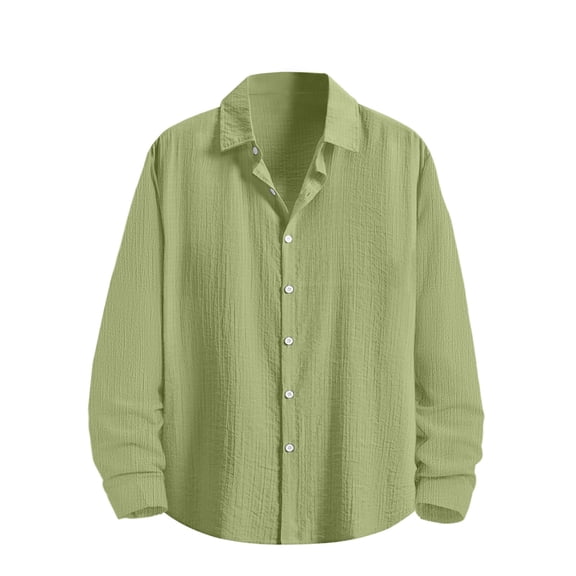 UTSJKR Men's Oversized Loose Fit Linen-Blend Long Sleeve Button-Down Shirt, Casual Top, Hot Summer Beach Street Daily Comfort Wear Green XXL