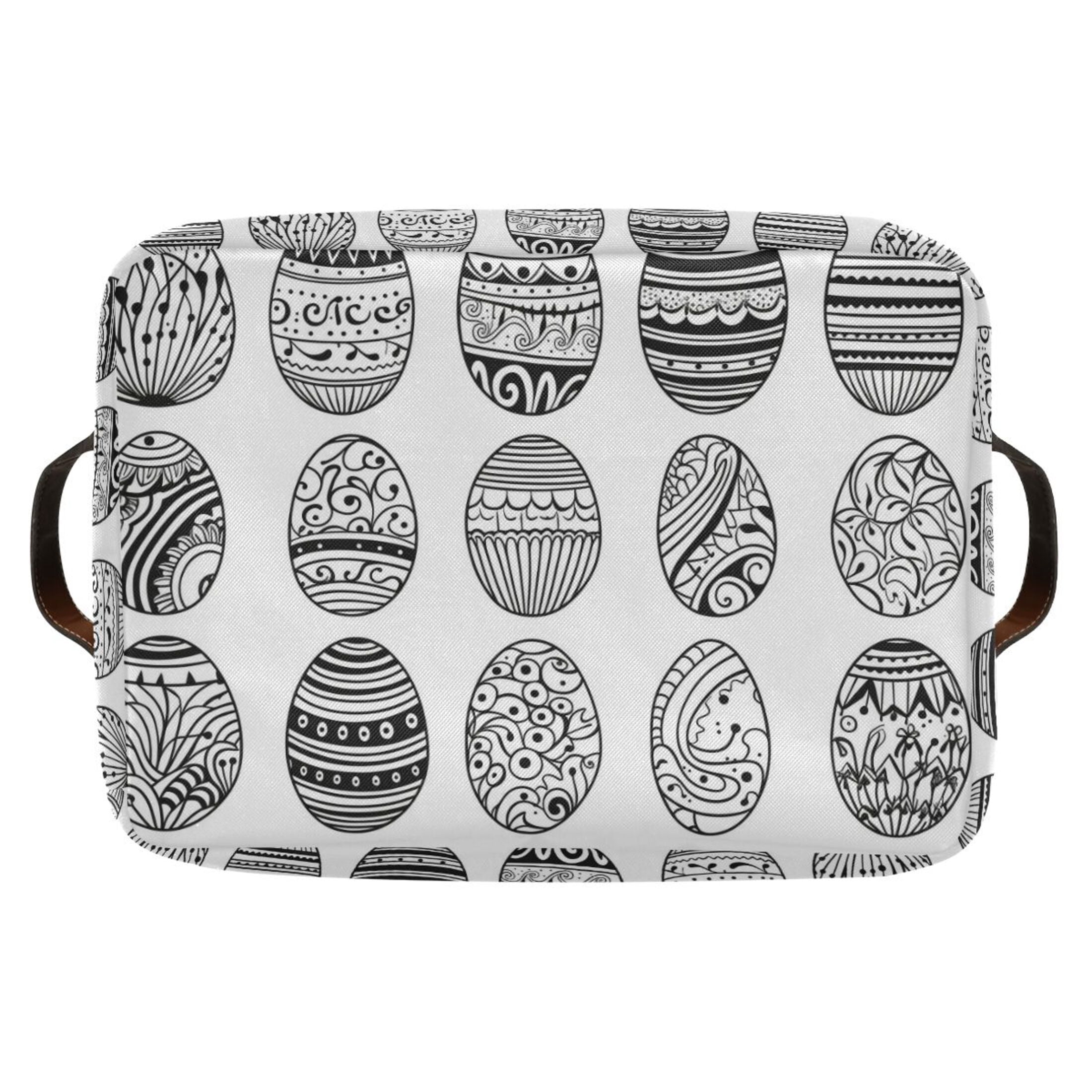 Hand Drawn Easter Eggs Storage Bins with Handle Fabric Organizer Basket Foldable Box 2 Pack 14.2x10.2x8.3