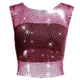 thumbnail image 1 of Chaleco de manga corta de red brillante para mujer: red de pesca con pedrería, sexy/casual, para todas las estaciones, talla real., 1 of 2