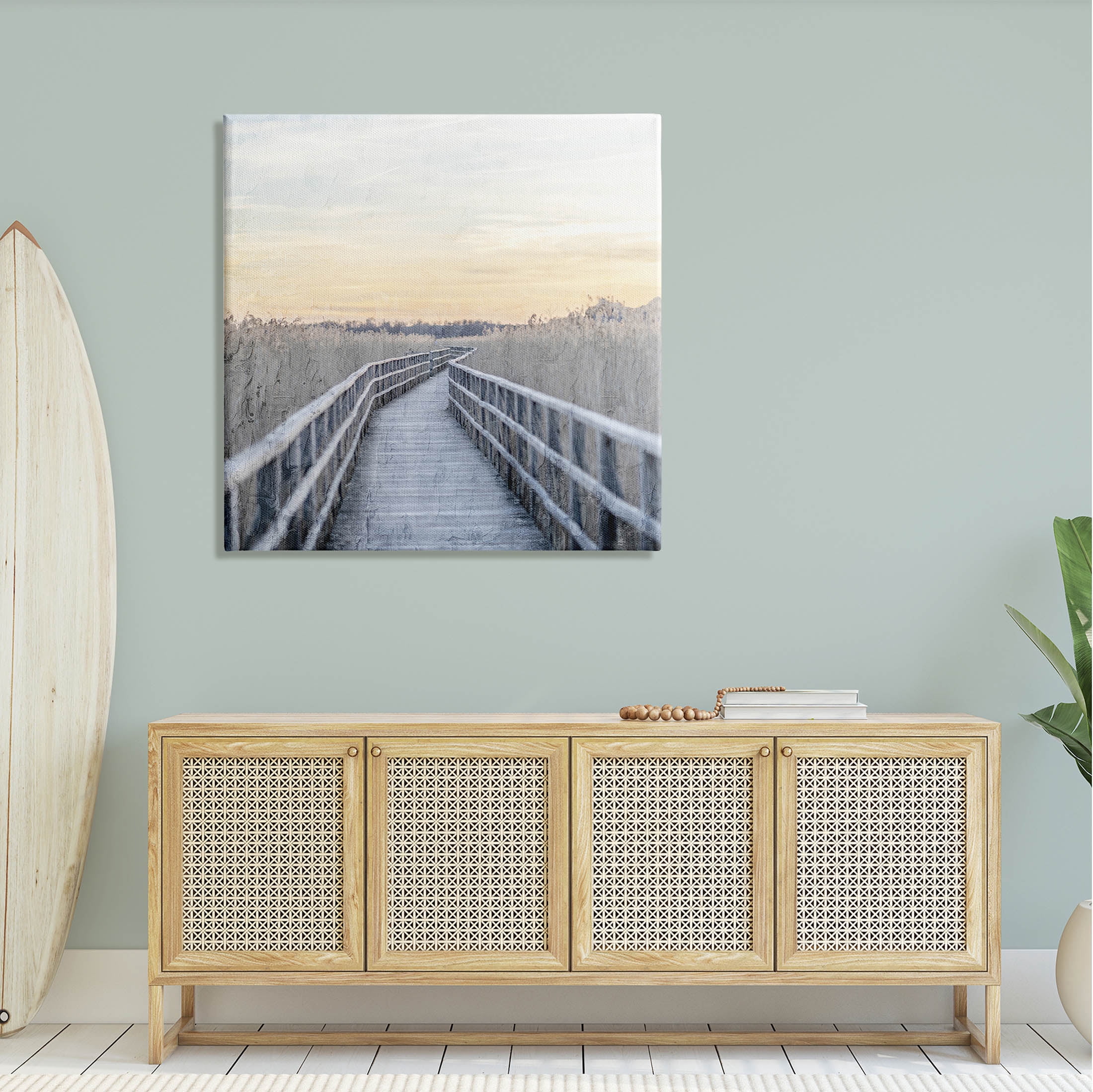 Boardwalk Reeds Rural Path Landscape Graphic Art Gallery Wrapped Canvas Print Wall Art