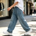 thumbnail image 6 of IFNWSV Jeans for Boys Washed Denim Cargo Pants Loose Fit Wide Leg Drawstring Elastic Waist Distressed Street Style Long Blue 11-12 Years, 6 of 6