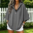 thumbnail image 2 of Yigetop Women's Oversized Batwing 3/4 Sleeve Zip up Hoodie Tops Loose Lightweight Jacket with Pockets Casual Outerwear for Daily Street Weekend Wear Dark Gray XL, 2 of 6