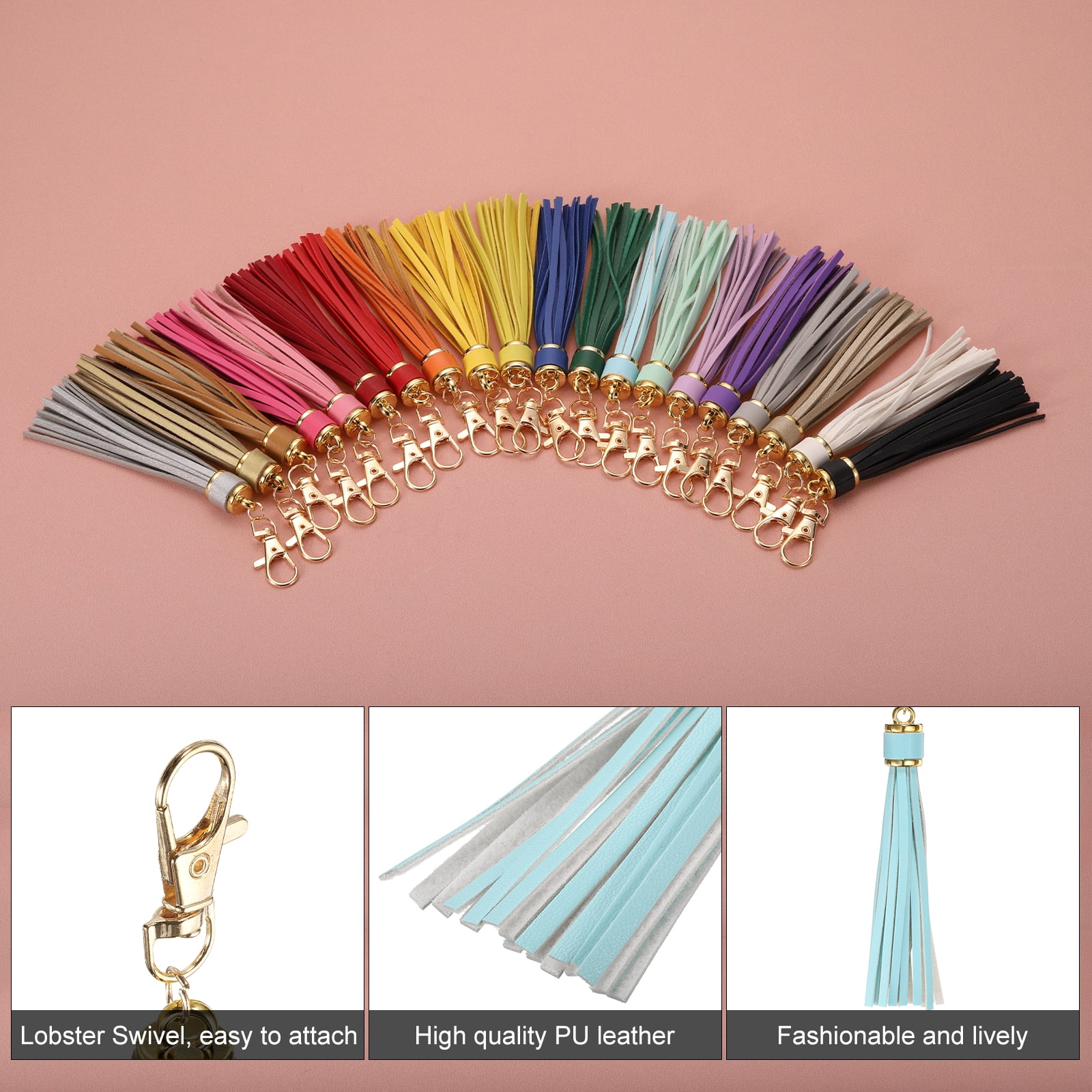 Unique Bargains PU Leather Tassels Keychain Charm with Lobster Swivel for Crafting Blue
