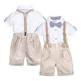 thumbnail image 2 of LYMAYTER Infant Kids Boys Gentleman Outfit 2PCS Toddler Dress Shirt with Bowtie + Suspender Shorts for Set 9 Months-4 Years, 2 of 9