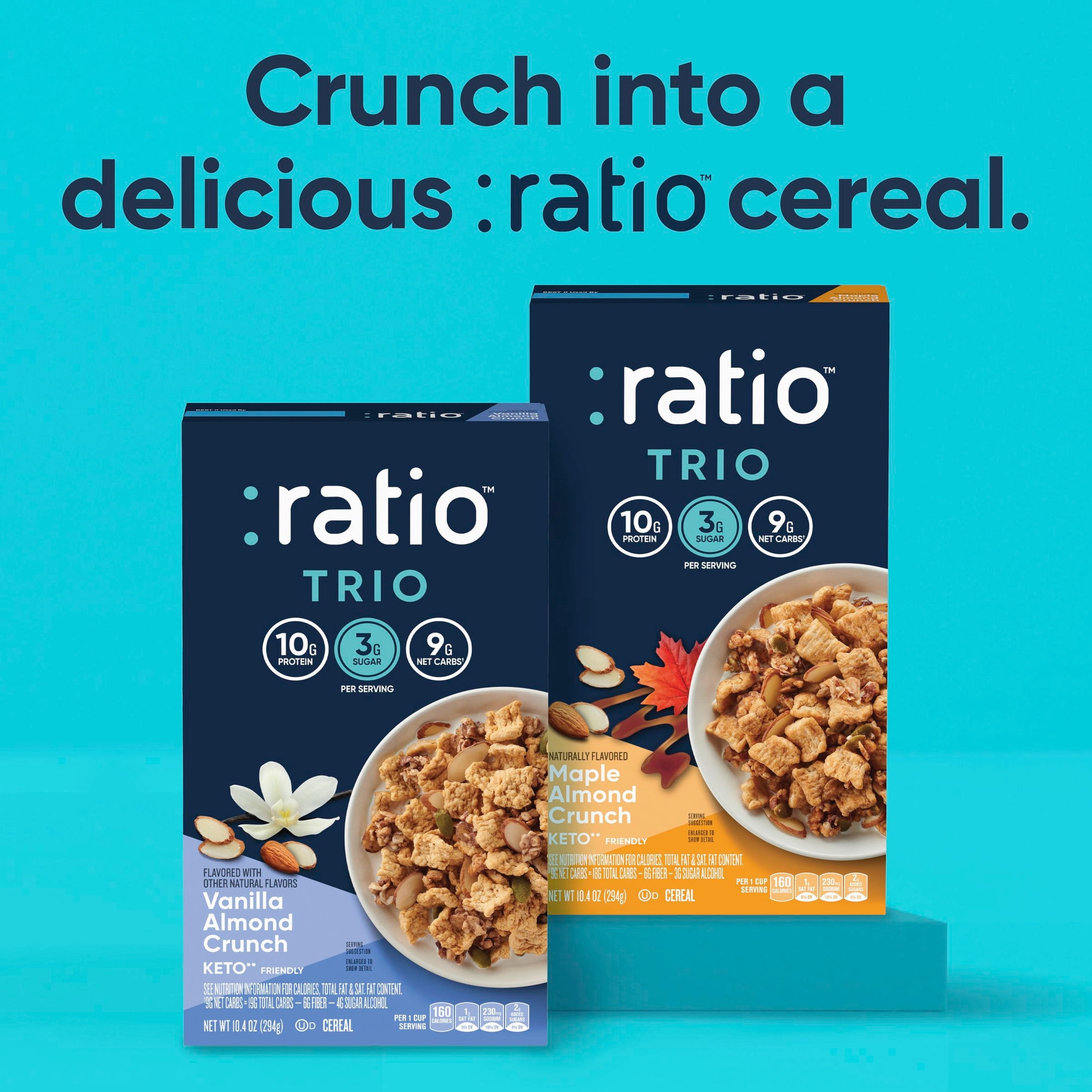 Ratio Trio Vanilla Almond Crunch Cereal, 10g Protein, Keto Friendly, 10.4 oz