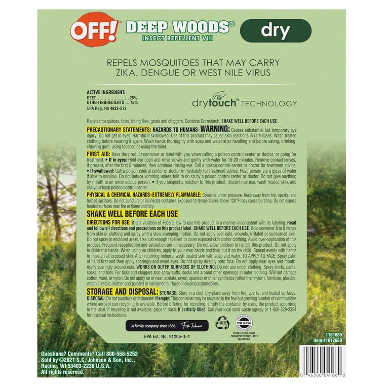 OFF! Deep Woods Dry Bug Mosquito Repellent Spray, 6 Ounce OFF! Deep Woods Dry Bug Mosquito Repellent Spray, 6 Ounce