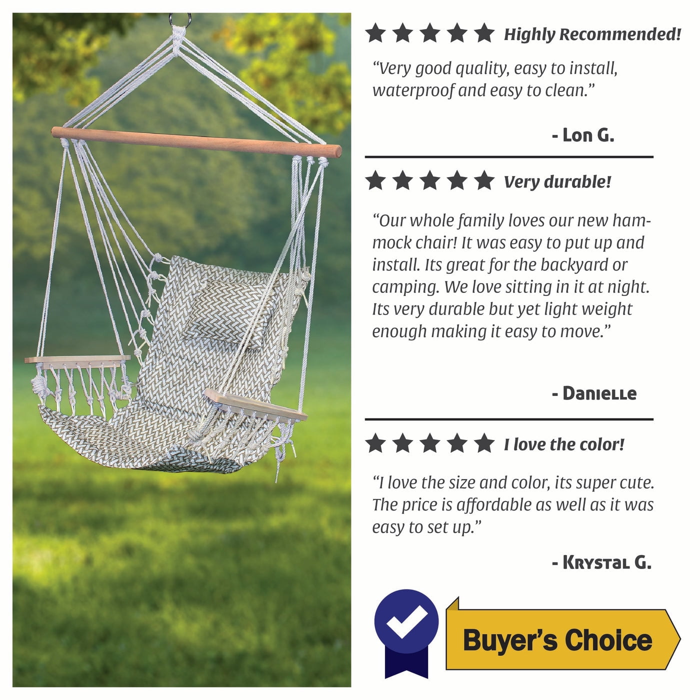 Backyard Expressions Hanging Hammock Chair - Grey Herringbone Pattern - Polyester/Cotton Fabric