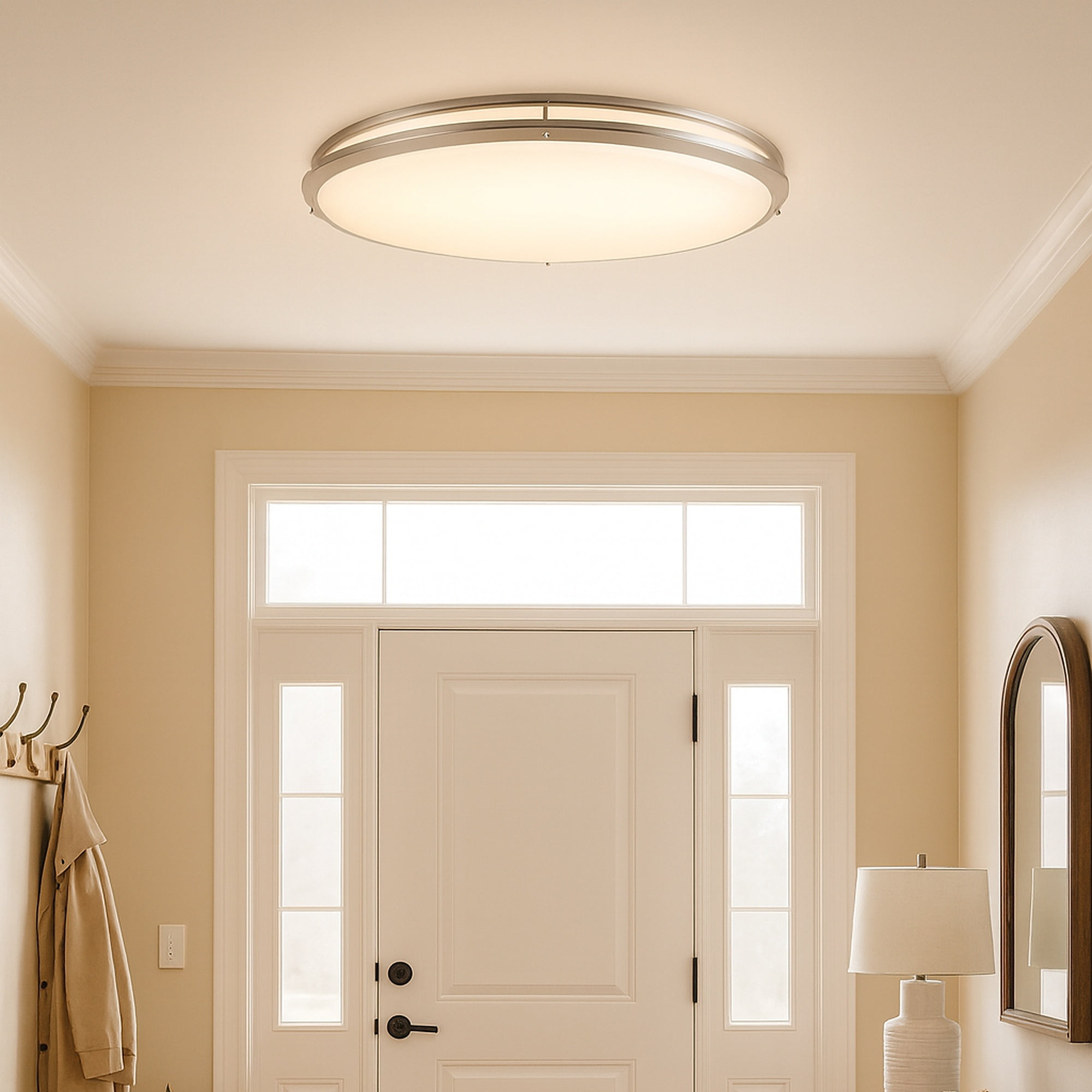 Design House Owens 32" Integrated LED Modern Dimmable 1 Light Brushed Nickel Flush Mount Ceiling Light with White Frosted Shade