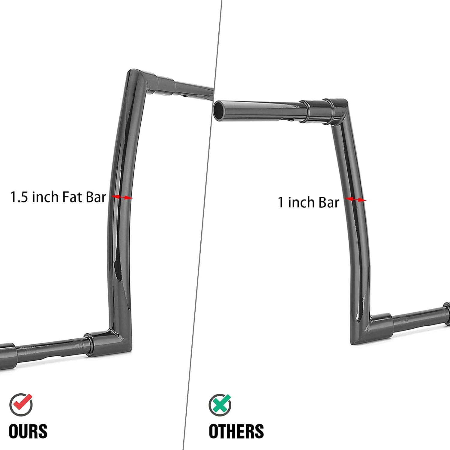 Wsays 12" Rise Ape Handlebar 1.5" Fat Monkey Bar Handlebar Black Compatible with Harley Softail Sportster XL 883 1200 Dyna with Road King 1994-2022 with Road Glide 1998-2013 Model