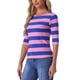 thumbnail image 4 of Camisetas de rayas para mujer Inspire Chic, corte ajustado, mangas de codo, cuello barco, color M rosa y azul, 4 of 6