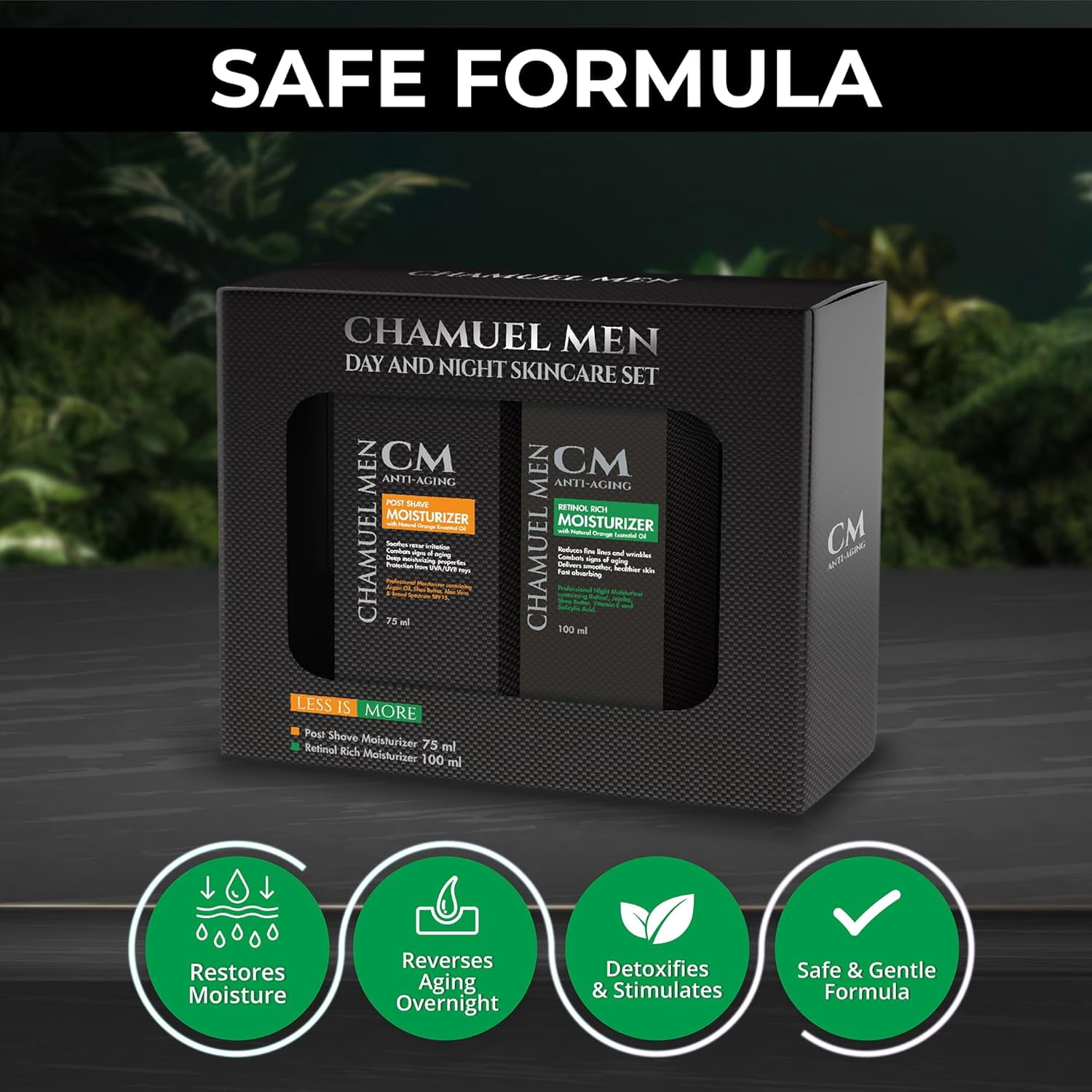 Chamuel Men 2-Piece Day and Night Skin Care Set Anti Aging Aftershave Lotion and Retinol-Rich Moisturizer