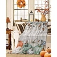 thumbnail image 2 of Fall Leaves Colorful Pumpkins White Wood Grain Background Flannel Blanket for Bed,Travel and Camping, Super Soft Cozy Blanket for All Seasons 50"x80", 2 of 6