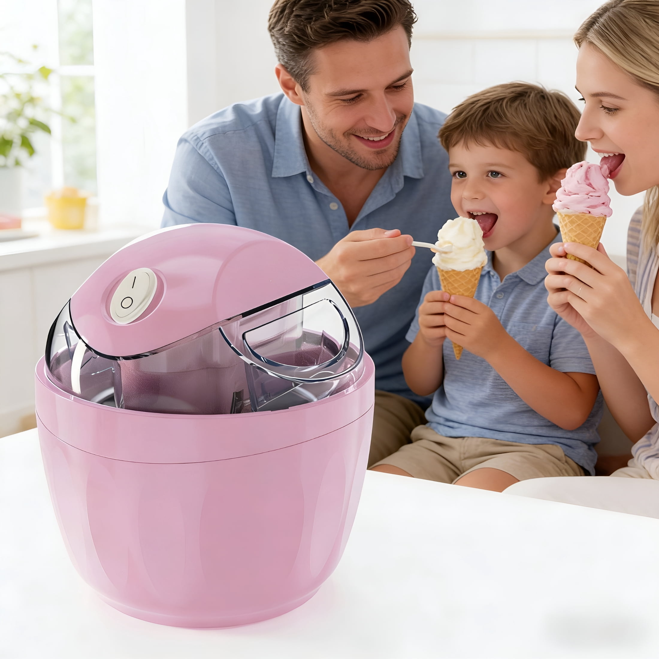 HIBIBUD Mini Automatic Ice Cream Maker for Home,One-Click Operation Compact Diy Electric Ice Cream Machine,Fast Freezing Small Countertop Homemade Ice Cream Maker for Family Use