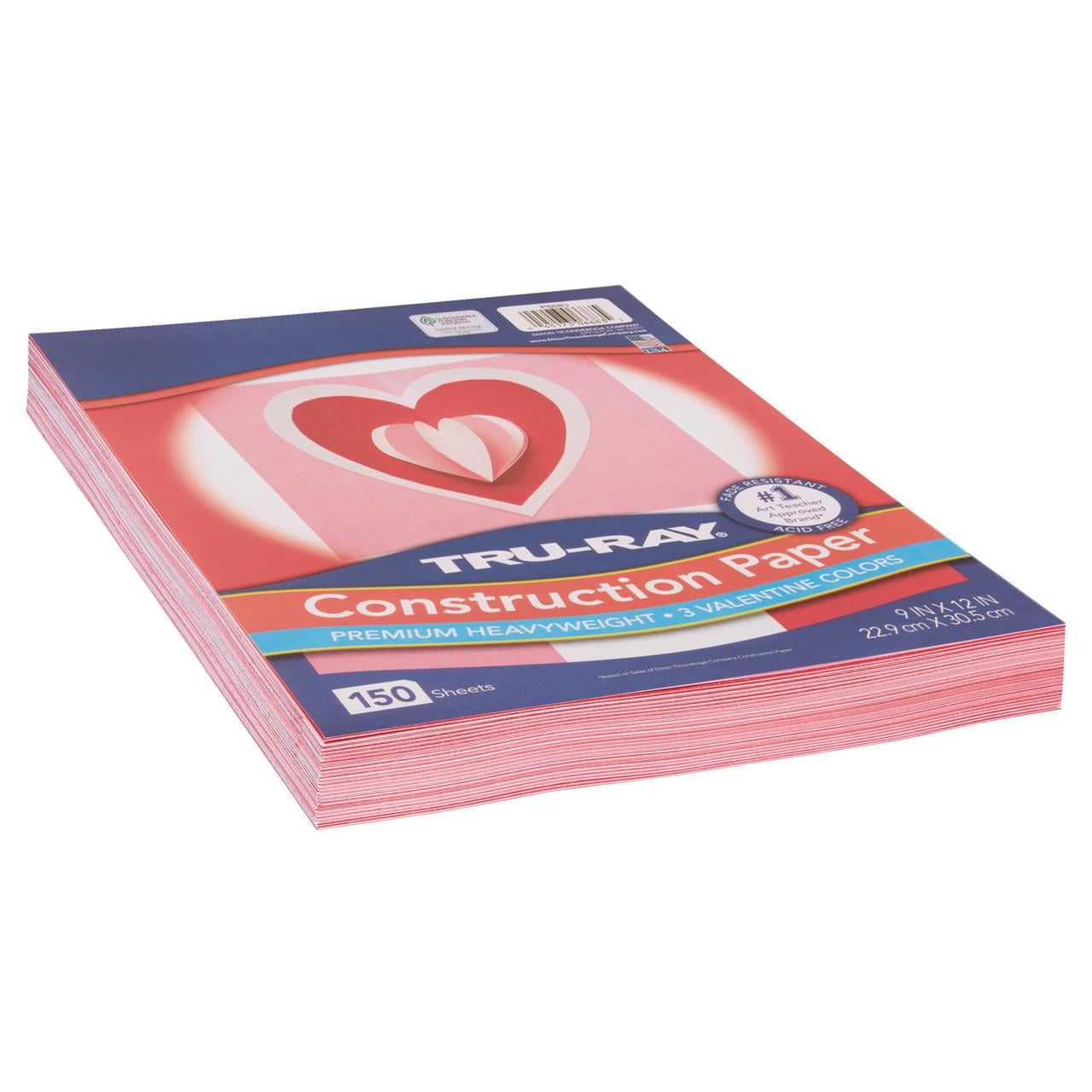 Tru-Ray Construction Paper, Heavyweight, Valentine Assortment, 9" x 12", 150 Sheets Per Pack, 3 Packs