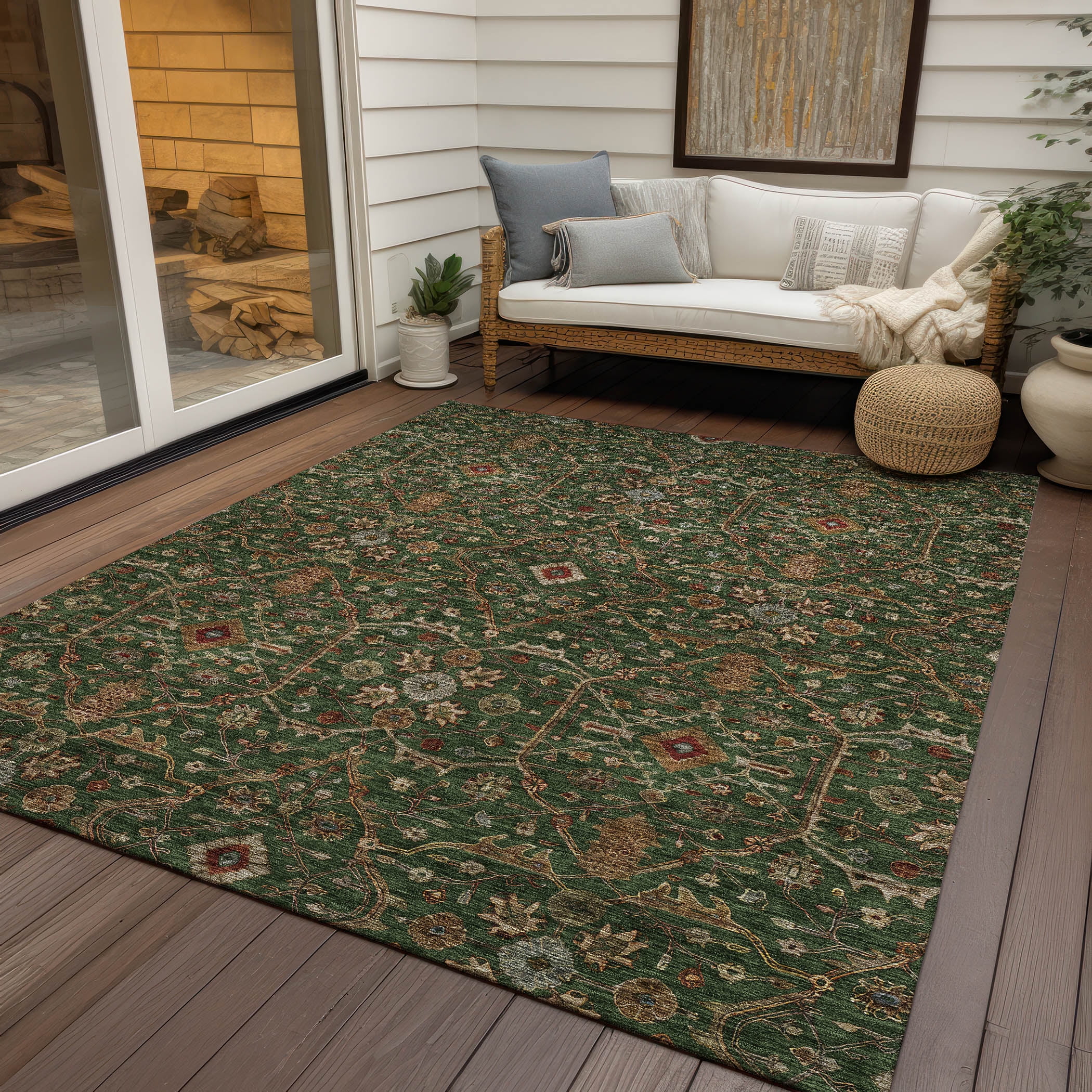 Addison Rugs Chantille Indoor/Outdoor Transitional Geometric, Abstract Emerald Washable Rectangle Rug, 3' x 5'