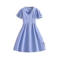thumbnail image 2 of hengsof Girls Versatile Summer Dress, Solid Color Short Sleeve Collared Casual Shirt Dress with Pleated Detail for Preteens Ages 7 to 13 Years, 2 of 8