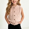 thumbnail image 4 of Xdegoge Girls Cable Knit Sweater Vest Sleeveless Button Down Cardigan Crewneck Waistcoat Fall Winter Warm Layering Tops for Kids Casual School Everyday Wear, 4 of 9