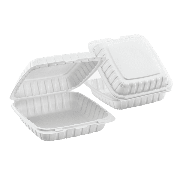 Karat 9 x 9 PP Plastic Hinged Containers, 3 Compartment - 200 pcs