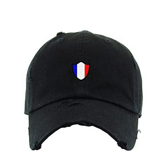 France French Flag Vintage Baseball Cap Embroidered Cotton Adjustable Distressed Dad Hat Black