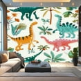 thumbnail image 3 of Modern Wallpaper Murals 3D Hand drawn seamless pattern dinosaurs tropical leaves flowers for kids Peel and Stick Removable Self-Adhesive canvas Wall Stickers for Nursery Kids Bedroom TV Wall Decor, 3 of 5