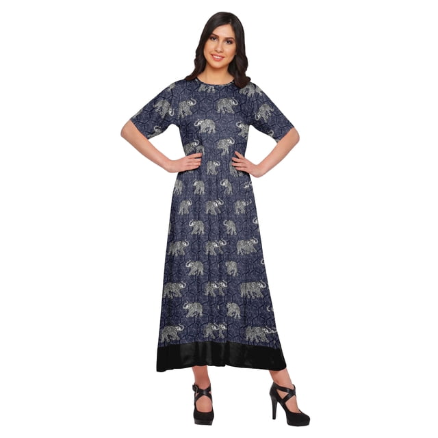 Moomaya Robe Plissée Imprimée Tunique à Manches au Coude Tenue d'Été Kurti pour Femmes
