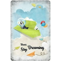 Inspirational Wall Art -Never Stop Dreaming,Shark Vintage Tin Sign- Balloon Decor - Paper Airplane Motivational Poster Gifts for Kids Bedroom Bathroom Classroom Rustic Wall Sign 12x8 Inch