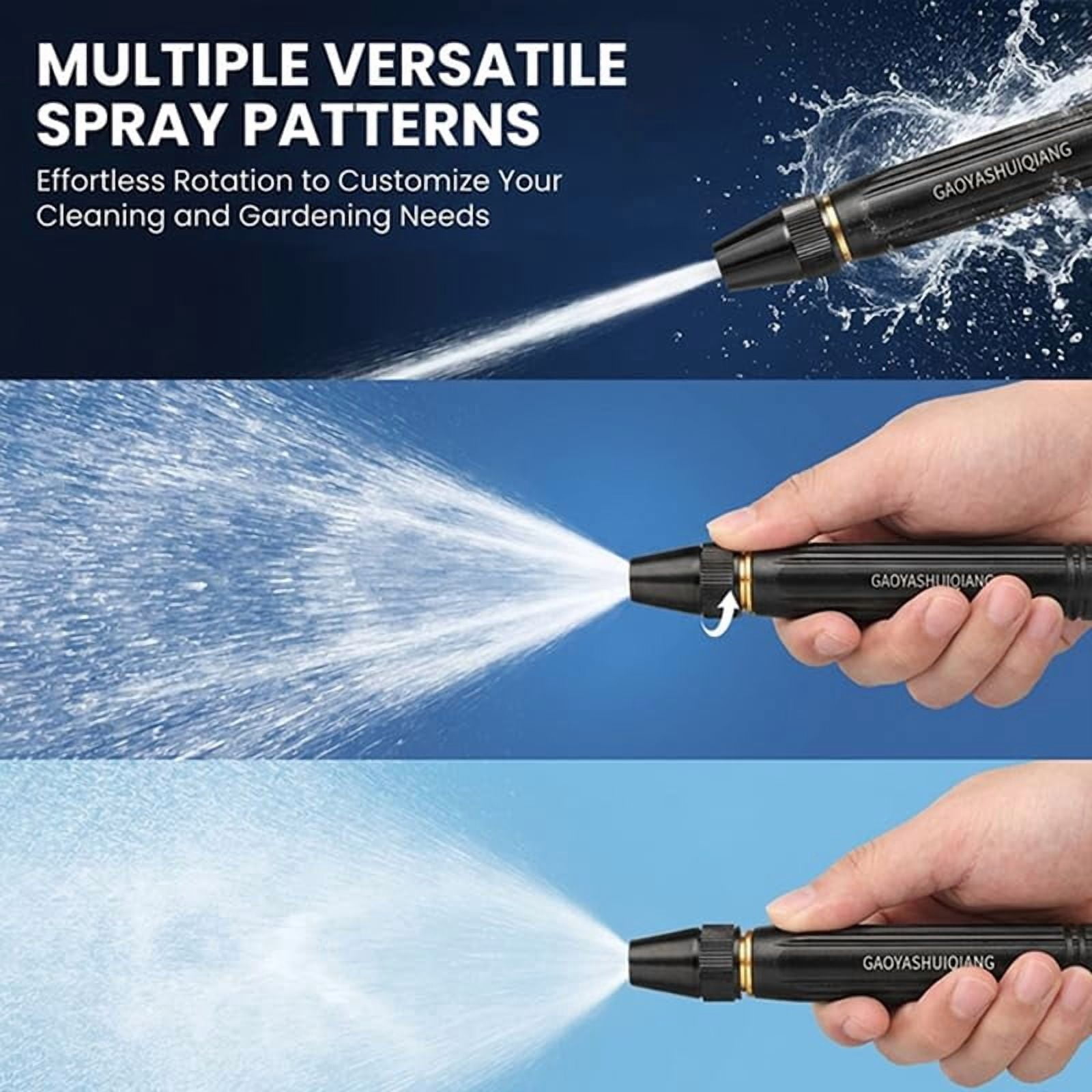 High Pressure Hose Nozzle, Adjustable Water Spray Gun with 3 Spray Modes, Metal Garden Hose Sprayer for Car Wash, Plants Watering, Patio, Floor & Outdoor Cleaning