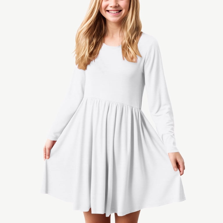 Zshosam Girls Dresses Long Sleeve Fall Girls Dresses Kids Fashion Crew-Neck  Long Sleeves Dress Clothes Size 6T 8T,(White 6-8 Years) - Walmart.com