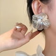 thumbnail image 4 of Eosunjian 1 Pair Women Flower Earrings Hollow Out Metal Faux Pearl Decor Large Petal Exaggerated Prom Cocktail Party Earrings Lady Ear Jewelry Silver, 4 of 13
