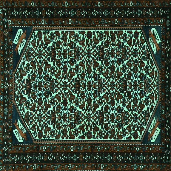 Ahgly Company Machine Washable Indoor Square Persian Turquoise Blue Traditional Area Rugs, 4' Square