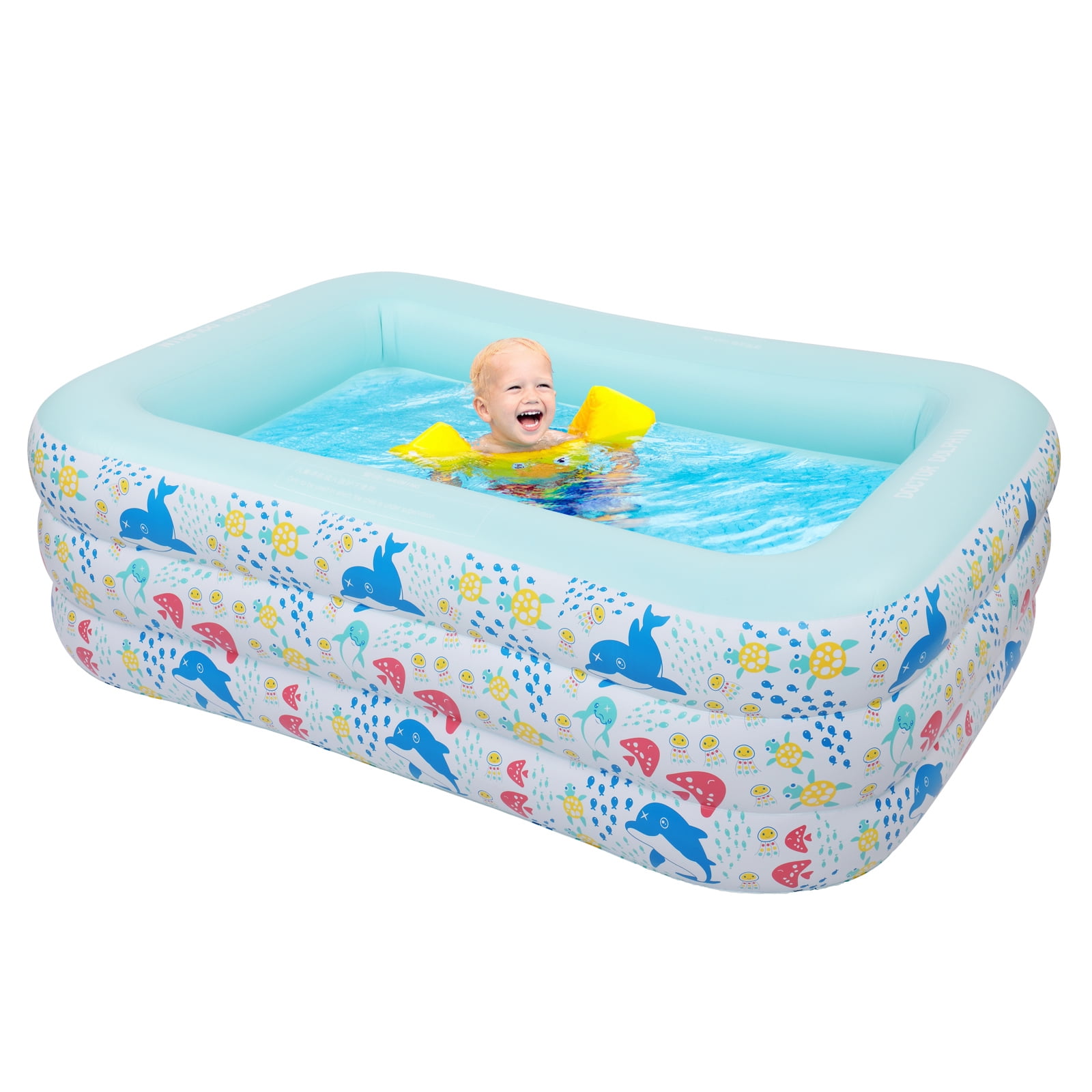 Kepooman 70.8" X 53" X 23.6" Inflatable Swimming Pool, Family Full-Size Kiddie Pools for Ages 3+, Blue Kepooman 70.8" X 53" X 23.6" Inflatable Swimming Pool, Family Full-Size Kiddie Pools for Ages 3+, Blue