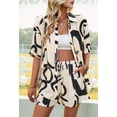 thumbnail image 6 of Women'S Summer 2 Piece Floral Print Blouse Long Sleeve Button Down Shirts Tops Lounge Shorts Casual Tracksuit Set apricot L, 6 of 9