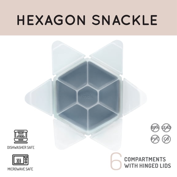 Melii Hexagon Snackle Box, 6 Compartment Snack Container,  Slate Blue