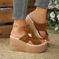 thumbnail image 4 of Rokment Women's Platform Wedge Flip Flops Delicate-Bee Bowknot Fashion Casual Suede Extra Chunky High Heels Slip on Backless Dress Sandals Comfortable Walking Slides Summer Shoes Brown Size 9.5, 4 of 6
