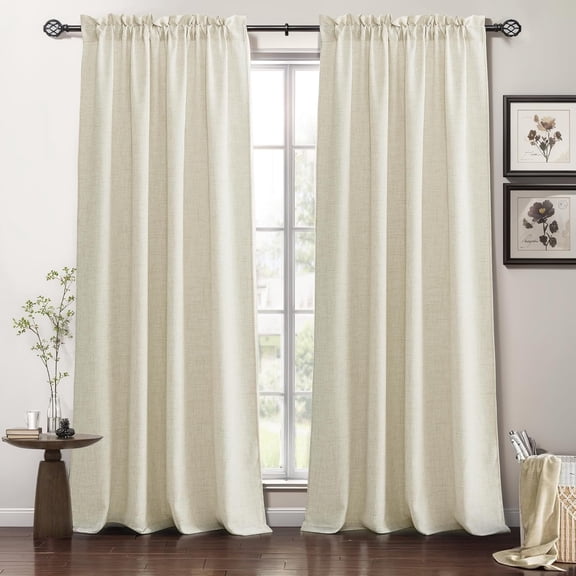 GDDPOD-Living Room and Dining Room Curtains and Drapes Linen Sheer, Light Filtering Curtains 120 inches Long, Weave Textured/Rod Pocket, Cream Colored, W 52 x L 120 inches, 2 Panels Set