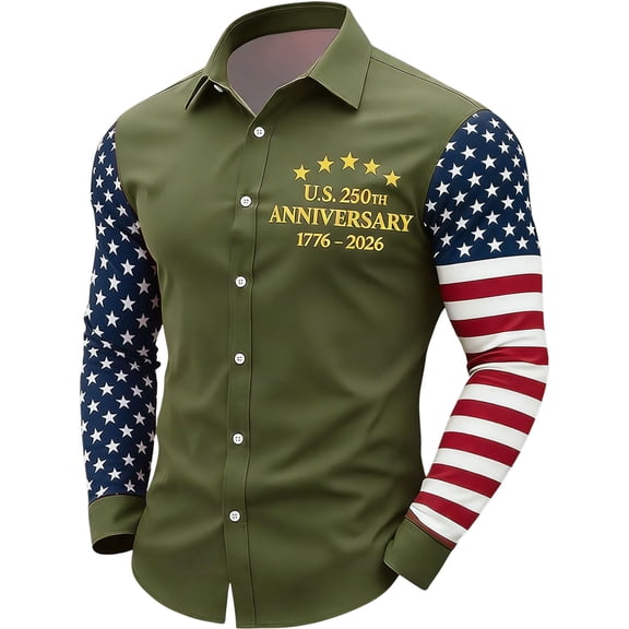 Men's Casual Workwear Collared Button-Down Shirt With Pockets Army Green L