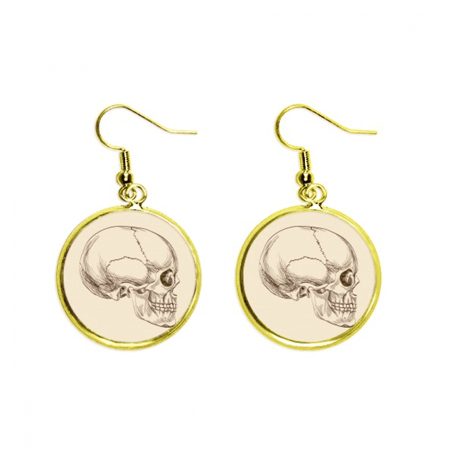 Craneo humano dibujo de perfil Ear Dangle Golden Drop Earring Jewelry Mujer Unbranded M