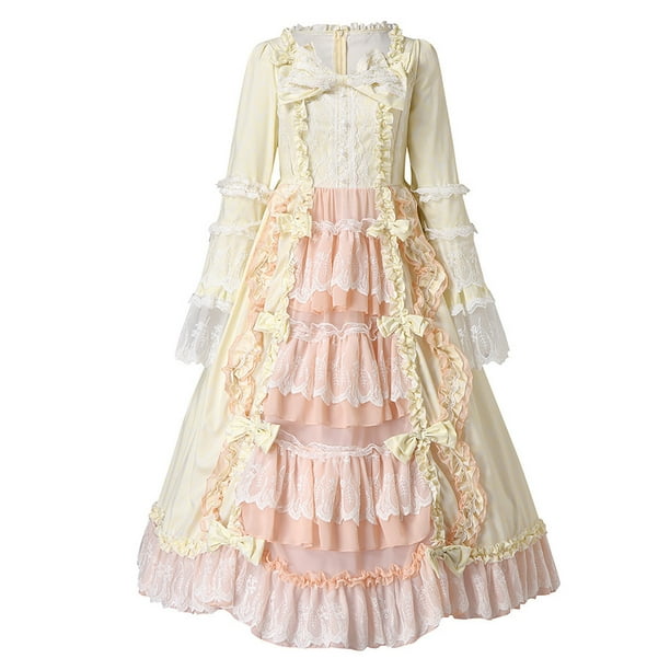 Fesfesfes Lolita Dress for Teen Vintage Gothic Court Gown Plus Size Dress  for Women Lace Clashing Dress Square Neck Swing Dress Bow Ruffle Princess  Dress 